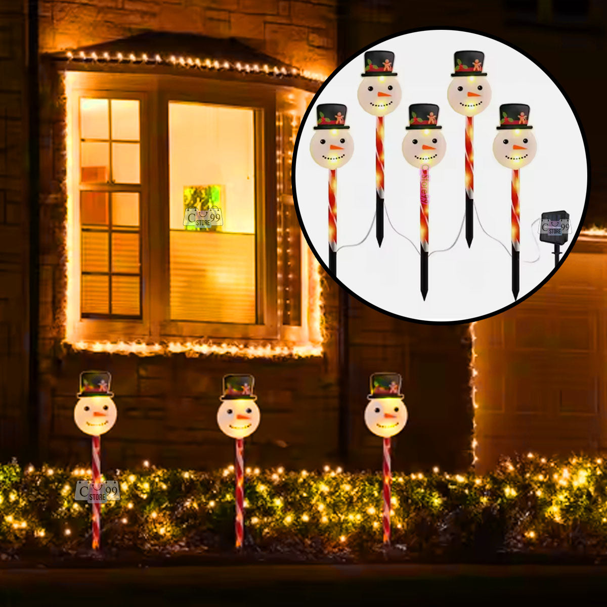 ☃️ Luces Solares Navideñas de Muñeco de Nieve 🎅